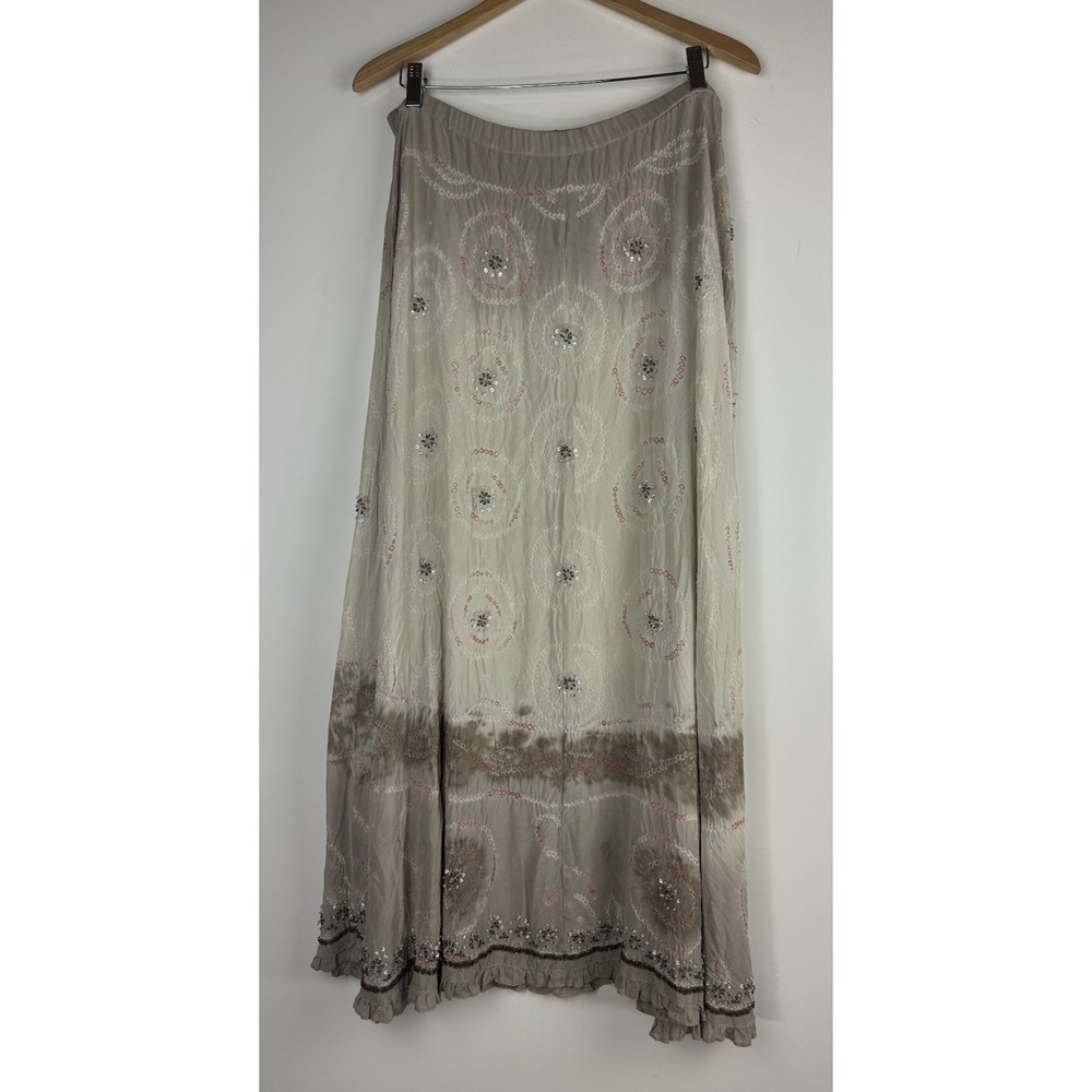 Jane Seymour Silk Skirt Size 12 MS Gypsy Boho Ethereal Beaded Sequin Maxi Ombre - Picture 2 of 15